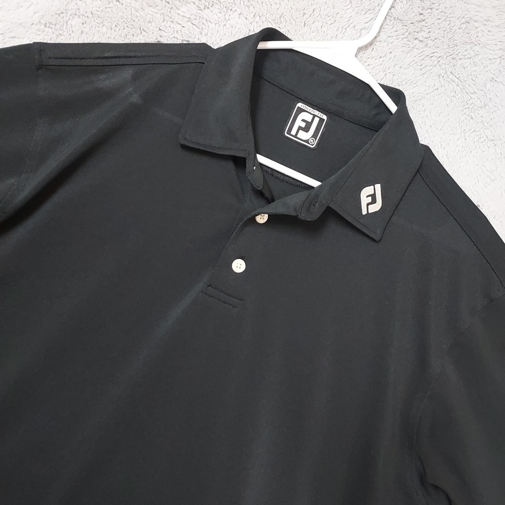 FootJoy Polo Shirt Men XL Athletic Fit Golf Performance Black Collar Logo Preppy